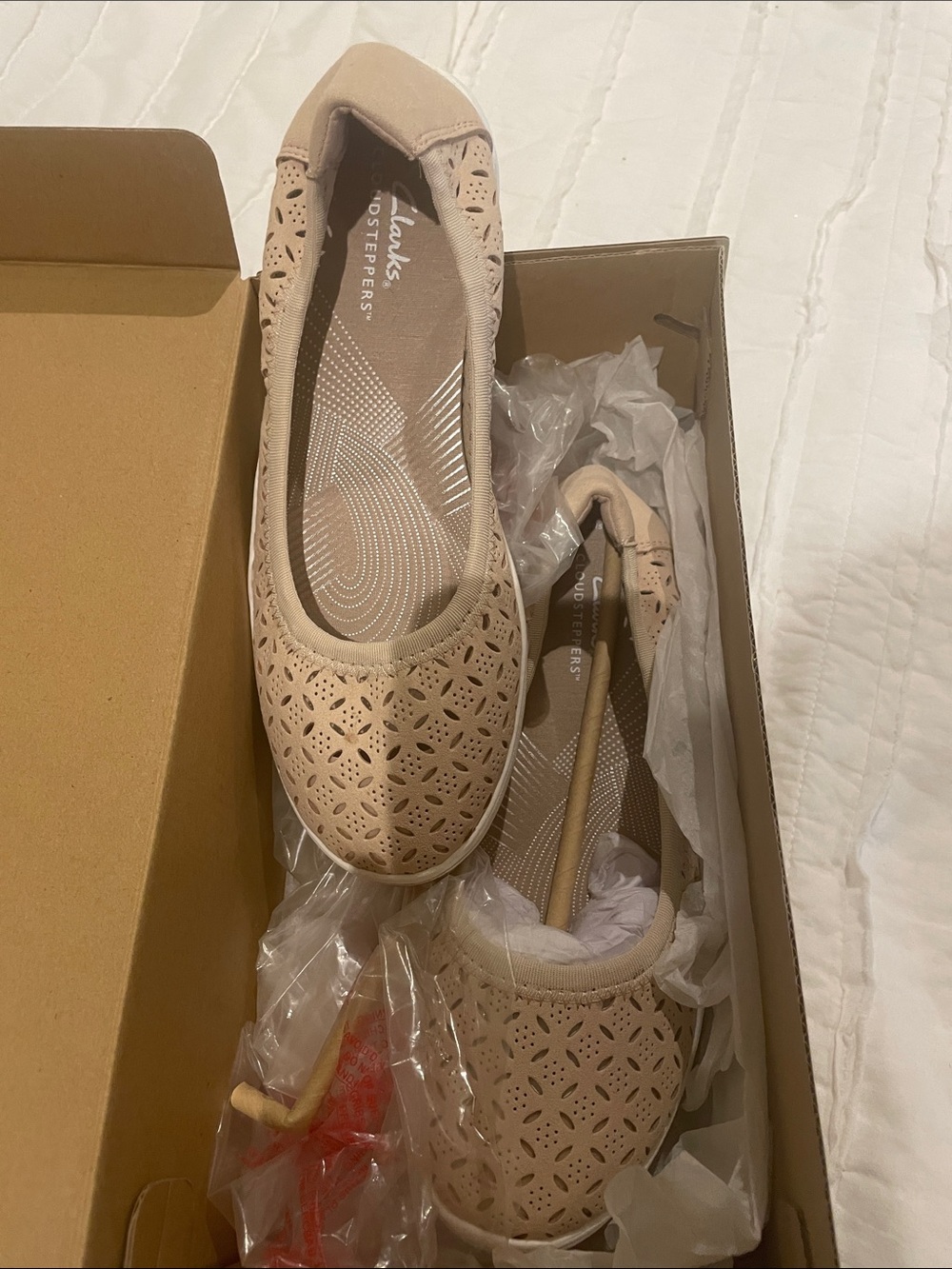 Clarks Beige Laser-Cut Ballet Flats